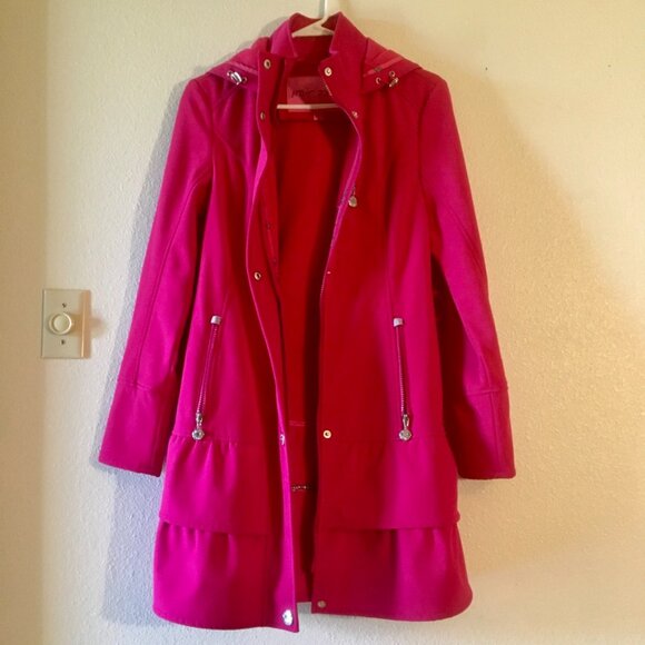 Betsey Johnson Barbie Pink Double Breast Hooded Inner Fleece Belted Coat Size S - Picture 5 of 10